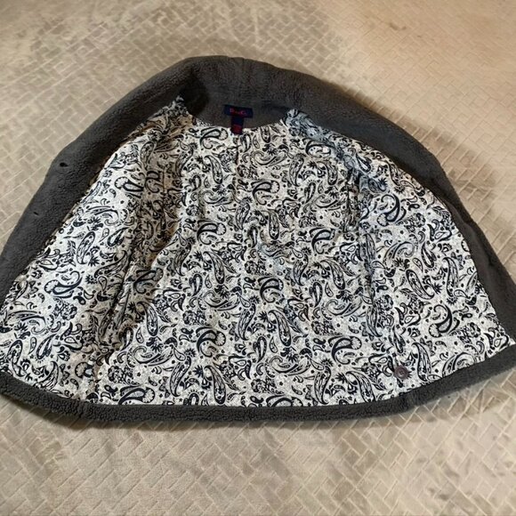 Denim & Co Woemsn Small Jacket Gray Teddy Sherpa With Pockets Paisley Lining - Picture 7 of 13